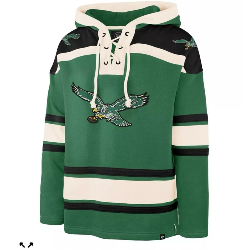 ‘47 Kelly Green Philadelphia Eagles Throwback Superior Lacer Hoodie Size XXL